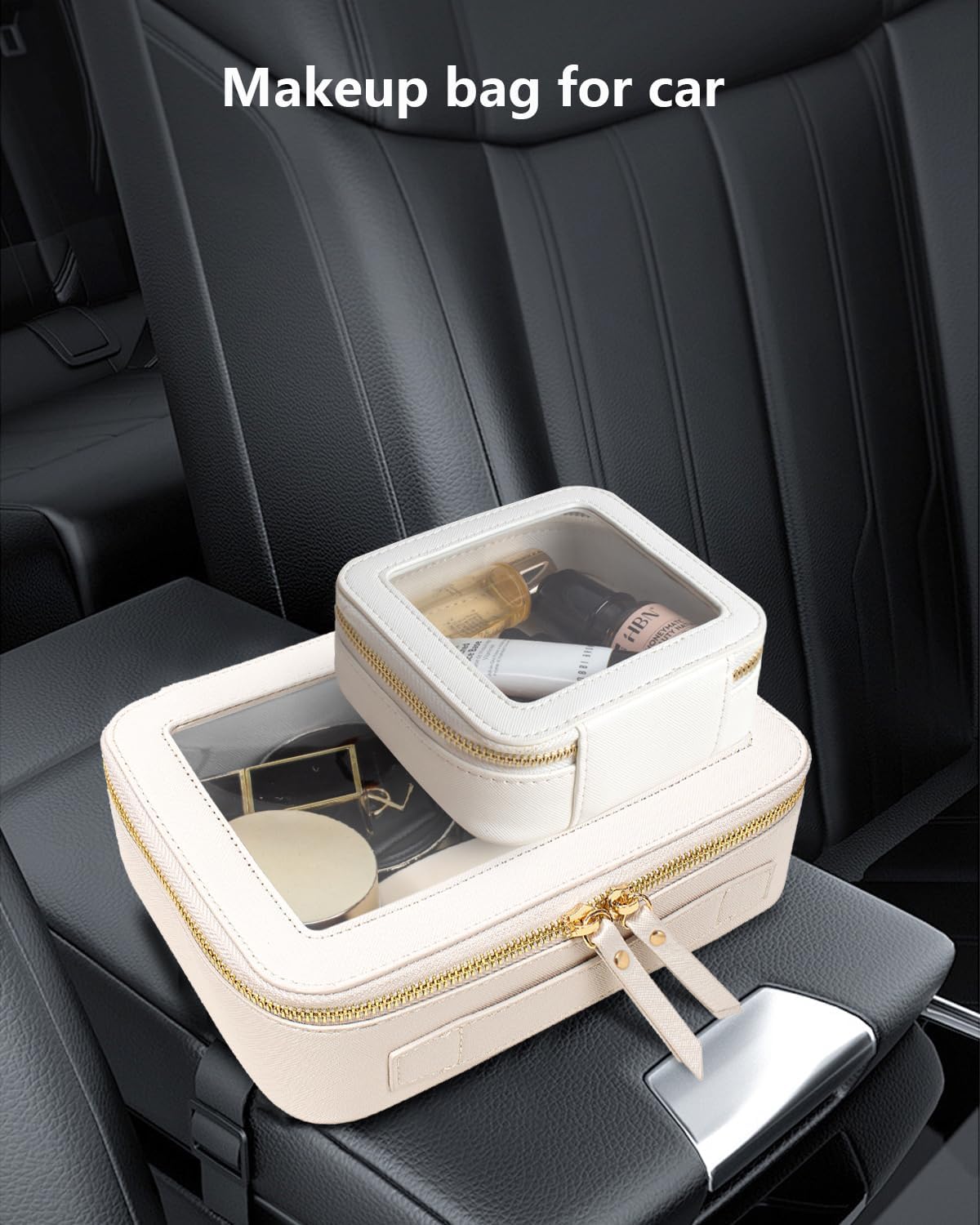 KOTORA Clear Makeup Bag Organizer Set,Portable Travel Toiletry Case for Women, Vegan Leather Cosmetic Pouch Car Bag for Essentials Car Accessories for Women Girls(White) - Image 7