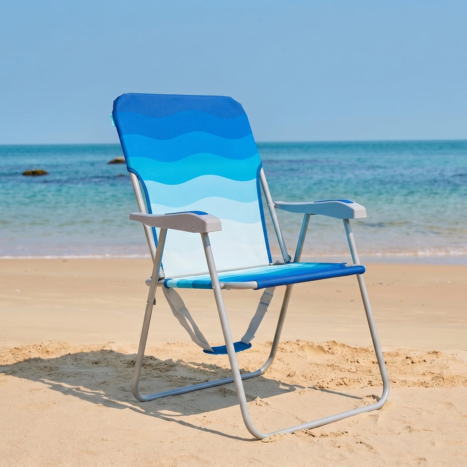 #WEJOY Chaise de Plage Pliable Fauteuil de Plage avec Dossier Haut Chaise de Camping Pliante Chaise de Pêche avec Accoudoirs, Charge Max 136 kg pour Camping Extérieur Plage Jardin Terrasse Lot de 1/2