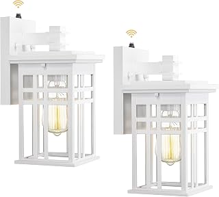 Dusk to Dawn Outdoor Wall Light 2 Pack - HWH Exterior Wall Sconce Light Fixture, Outdoor Porch Light Wall Lamp for Garage, Doorway, Balcony, Garden, Glossy White Finish, 5HD27B-PC-2PK WH