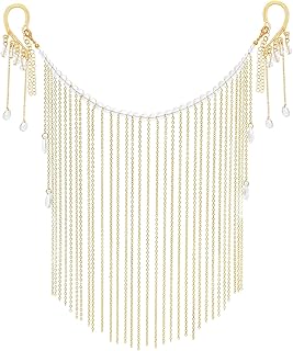 1Pc Tassel Face Veil Chain Face Cover Chain Face Curtain Hanging Ears Tassel Ornaments Chain Metal Tassel Face Veil Party Headdress Jewelry for Halloween Party Cosplay, Gold