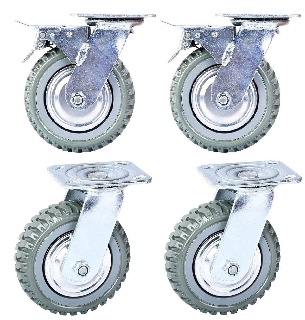 Mateda 6 inch All Swivel Caster Wheels, Heavy Duty 4Pcs Pack Anti-Skid Rubber Swivel Casters with 360 Degree Top Plate (2 with Brakes Lock & 2 Without