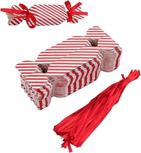 DARENYI 50 cajas de dulces de Navidad, cajas vacías para dulces con cinta roja pequeñas cajas de dulces para dulces, chocolate, cajas de regalo de