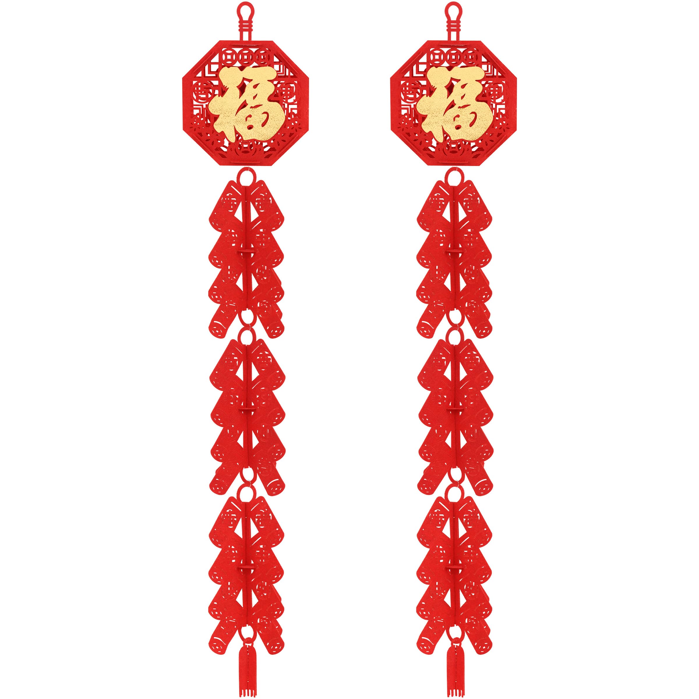 2PCS Chinese Newyear Snake Year Decorations Pairs – Red Firecracker Hanging Ornament with Fu Character for Home, Indoor Lunar New Year Festival Décor, Spring Festival Party