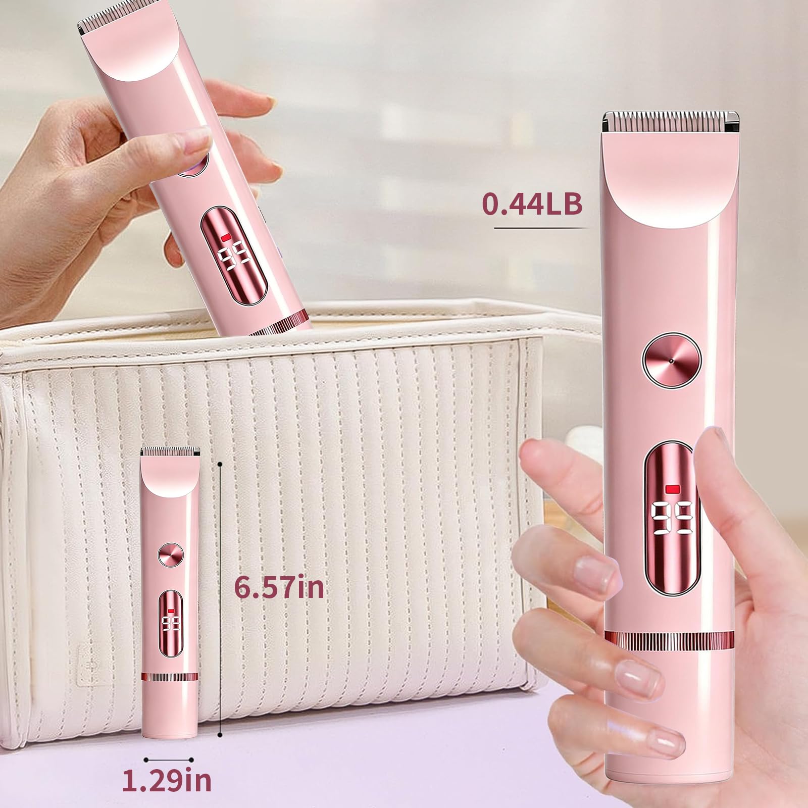 Rasoir Électrique 2 en 1 Femme - Tondeuse Intime & Visage, Étanche IPX7 Douche Humide/Sec, avec Écran LED et Lames Hypoallergéniques pour Zones Sensibles, Précise et Sans Irritation (Rose)