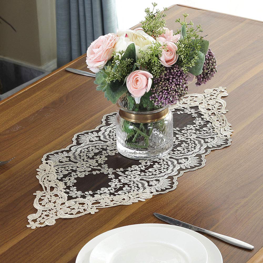 Popular Exquisite Embroidery Table Runner with Floral Pattern Decor Artistic Elegant Table Runners for Wedding Party Holiday Home Dinner Kitchen Tables (Black, 30x70cm)