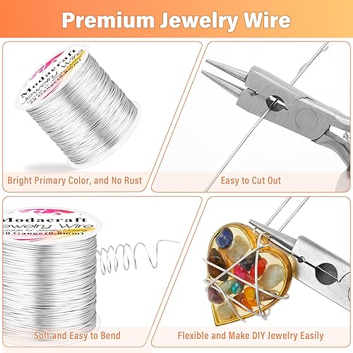Miniatura 3 de Modacraft Alambre de plata de calibre 20 con alicates 4 en 1 Modacraft de 82 pies, alambre de cobre resistente al deslustre, alambre de cobre para