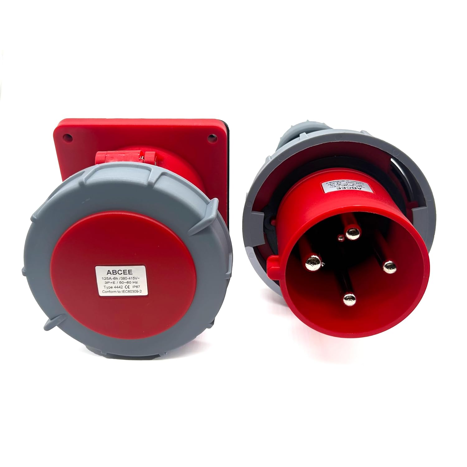 125A 4Pin Male+Flush-mounted Receptacle Connector,(Compatible with 100amp electrical) ,380V-415V 3P+E 6H Industrial Waterproof outlet Connector Plug&Socket,IEC60309 IP67,Cable Coupling Connector(1Set)
