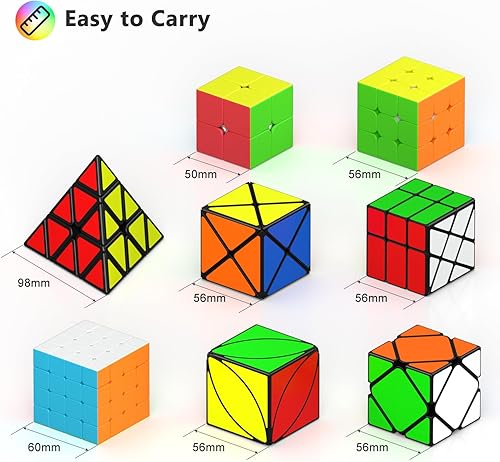 Miniatura 26 de Vdealen Juego de cubos de velocidad, paquete de 7 cubos de rompecabezas, paquete de bolas antiestrés de 2 x 2, 3 x 3, 4 x 4, pirámide, dodecaedro