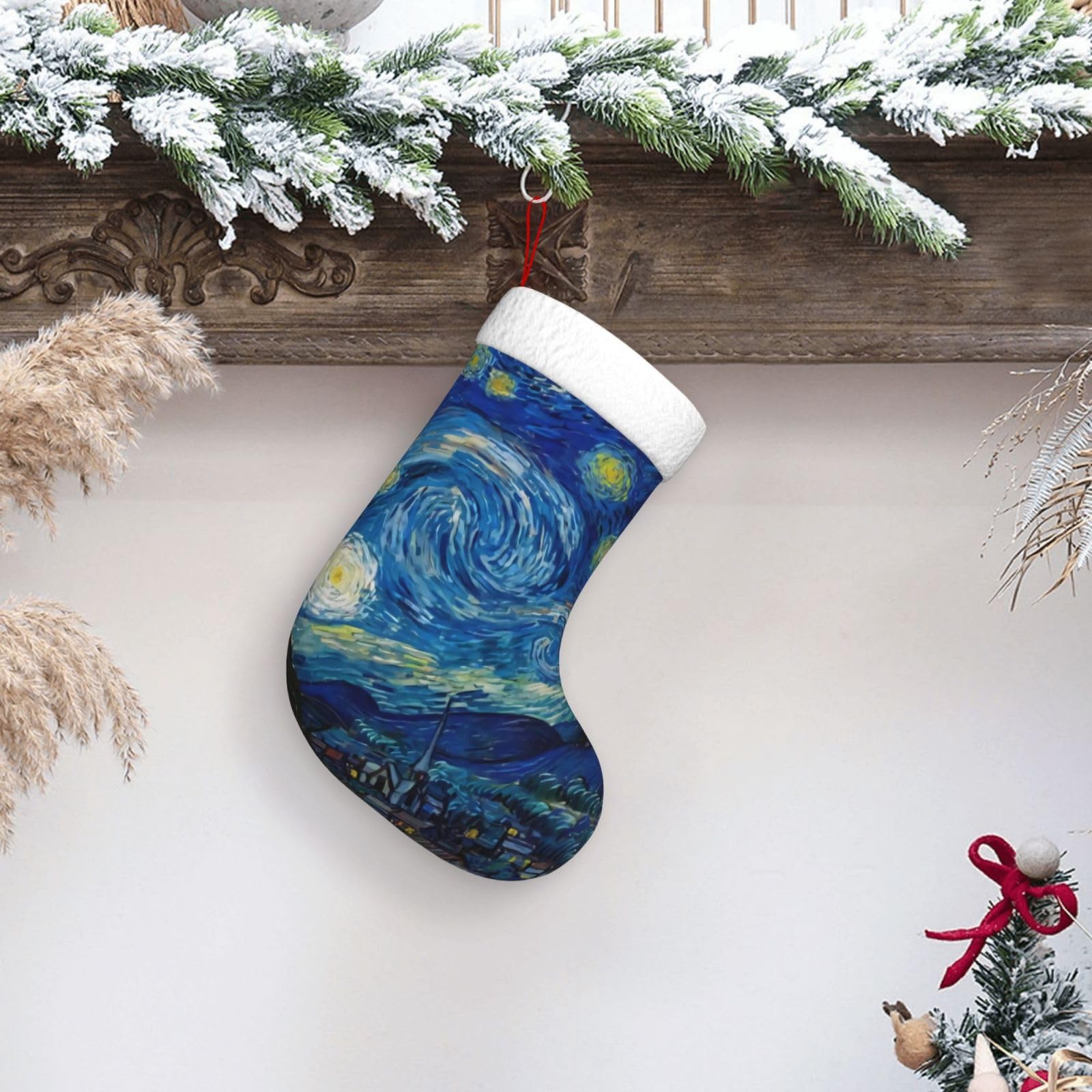 DSSWTP The Starry Night Van Gogh Christmas Stockings 18 Inch Classic White Super Soft Plush Cuff Xmas Stockings for Christmas Tree Family Holiday