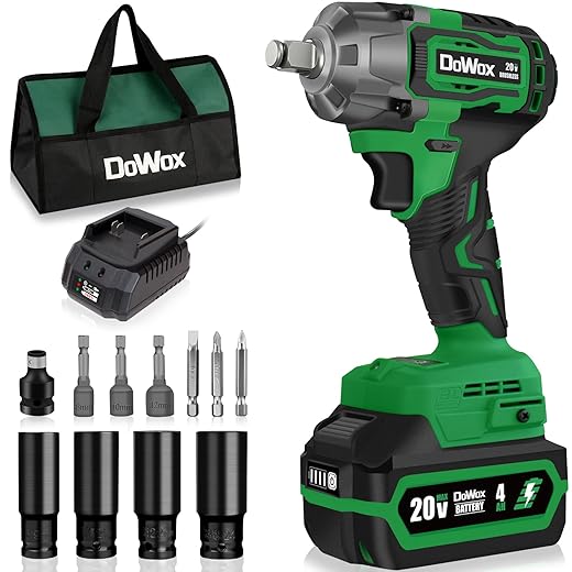 DOWOX Cordless Impact Wrench 1/2 Inch, Upgraded Max Torque 400 Ft-Lbs Impact Gun with Brushless Motor, 20V Powerful 4.0Ah Battery Impact Driver Set with 1 Hour Fast Charger and 3Pcs Sockets