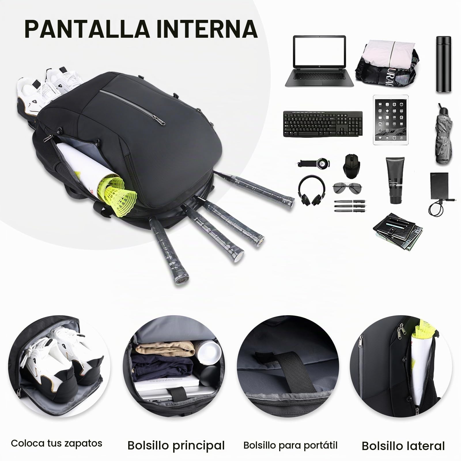 FANDARE Mochila de Baloncesto Tenis Bádminton Bolsas para material Mujer Hombre Mochilas tipo casual Baloncesto Bolsas para material Mochila Laptop Daypack con Compartimento para Zapatos