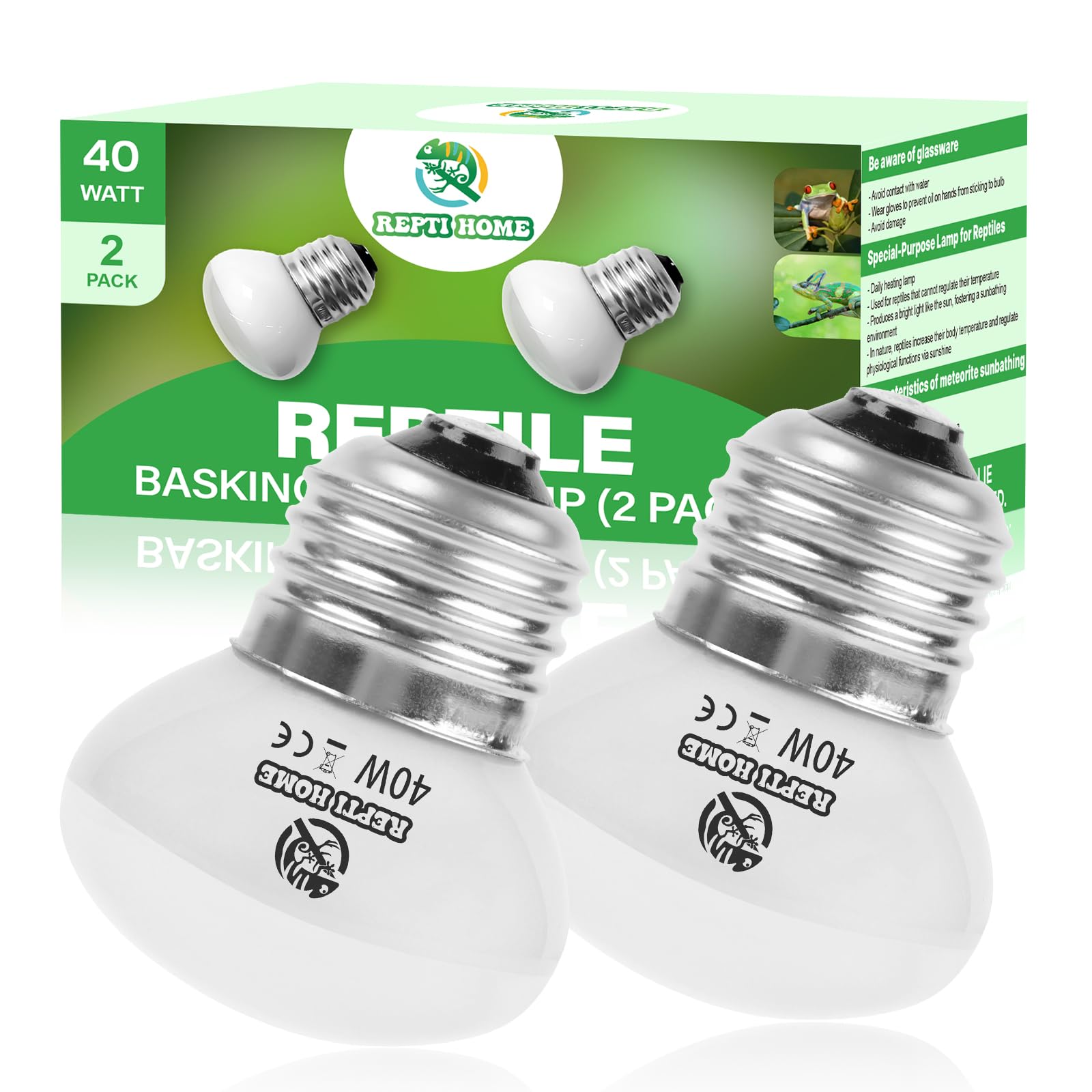 Reptile Heat Lamp Bulbs, UVA Reptile Heat Bulb 2 Pack, 40 Watt Heat Light Bulbs, Daylight Basking Spot Light for Lizard, Bearded Dragon, Snake, Gecko