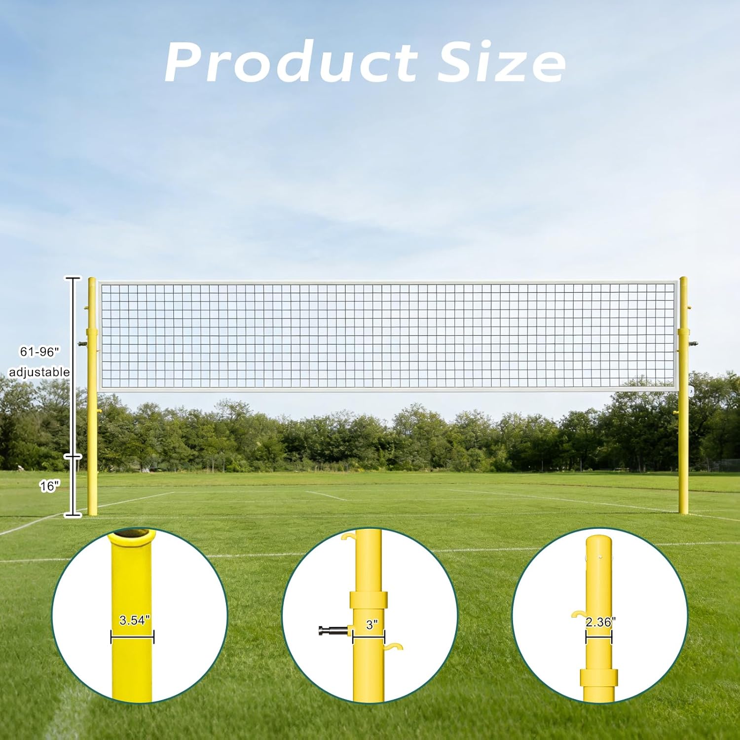 Professional Volleyball Net Poles with Ground Sleeves, Volleyball Net System for Indoor & Outdoor Use, Volleyball & Badminton Poles 6-Height Adjustable 5.09ft-7.97ft, for Backyard Park School