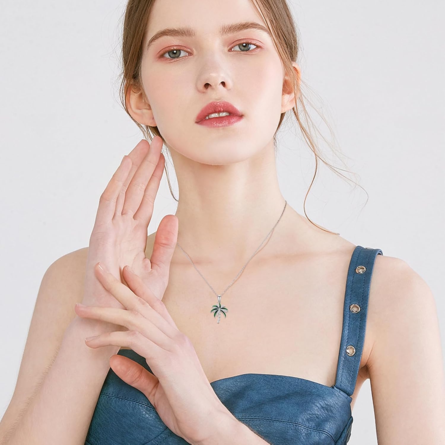 Cuoka S925 Sterling Silver Coconut Tree Necklace For Men Women Palm Tree Ocean Beach Sea Pendant Necklaces Jewelry For Men Women Unisex Valentine's Day