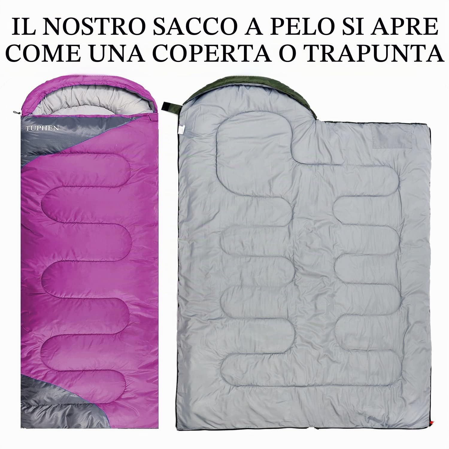 tuphen Sacchi A Pelo Zaino in Spalla Escursionismo Campeggio Fodera in Microfibra, 4 Stagioni, Uso Interno Ed Esterno, Leggeri E Impermeabili