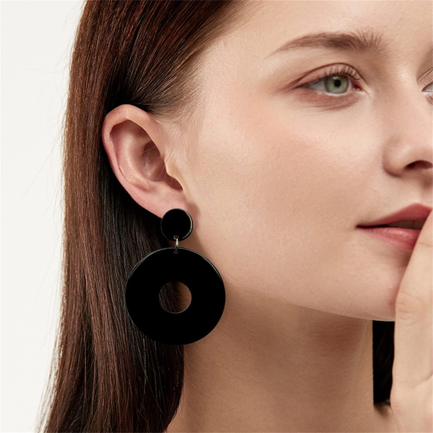 Unique Minimalist 80s 90s Boho Black White Huge Acrylic Hollow Round Dangle Drop Earrings Hypoallergenic Resin Geometric Stud Earrings for Women Summer Holiday Party Jewelry (Black) - Image 4