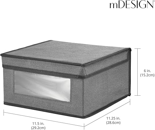 Miniatura 4 de mDesign Caja organizadora de almacenamiento apilable de tela mediana con ventana frontal, tapa para dormitorio, oficina, organización de vestíbulo,