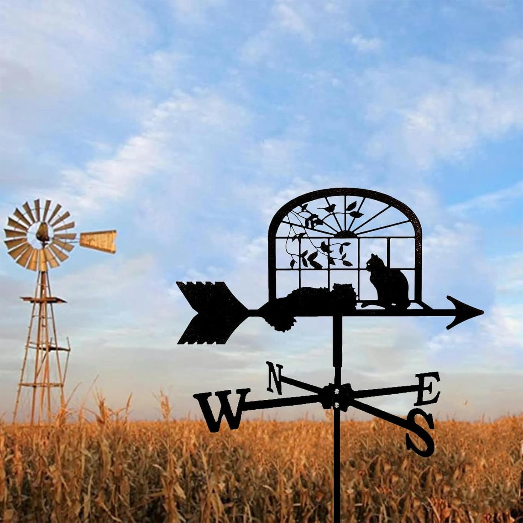 Metalowy uchwyt Wiatrowskaz Farma Retro Weathervane Narzędzie pomiarowe wiatrowskazu ze stali nierdzewnej Czarny wskaźnik kierunku wiatru