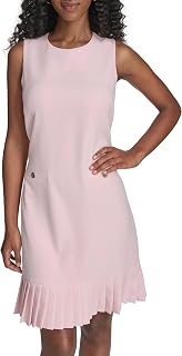 Women's Round Neck Salon Stretch Pockets Shift Dress