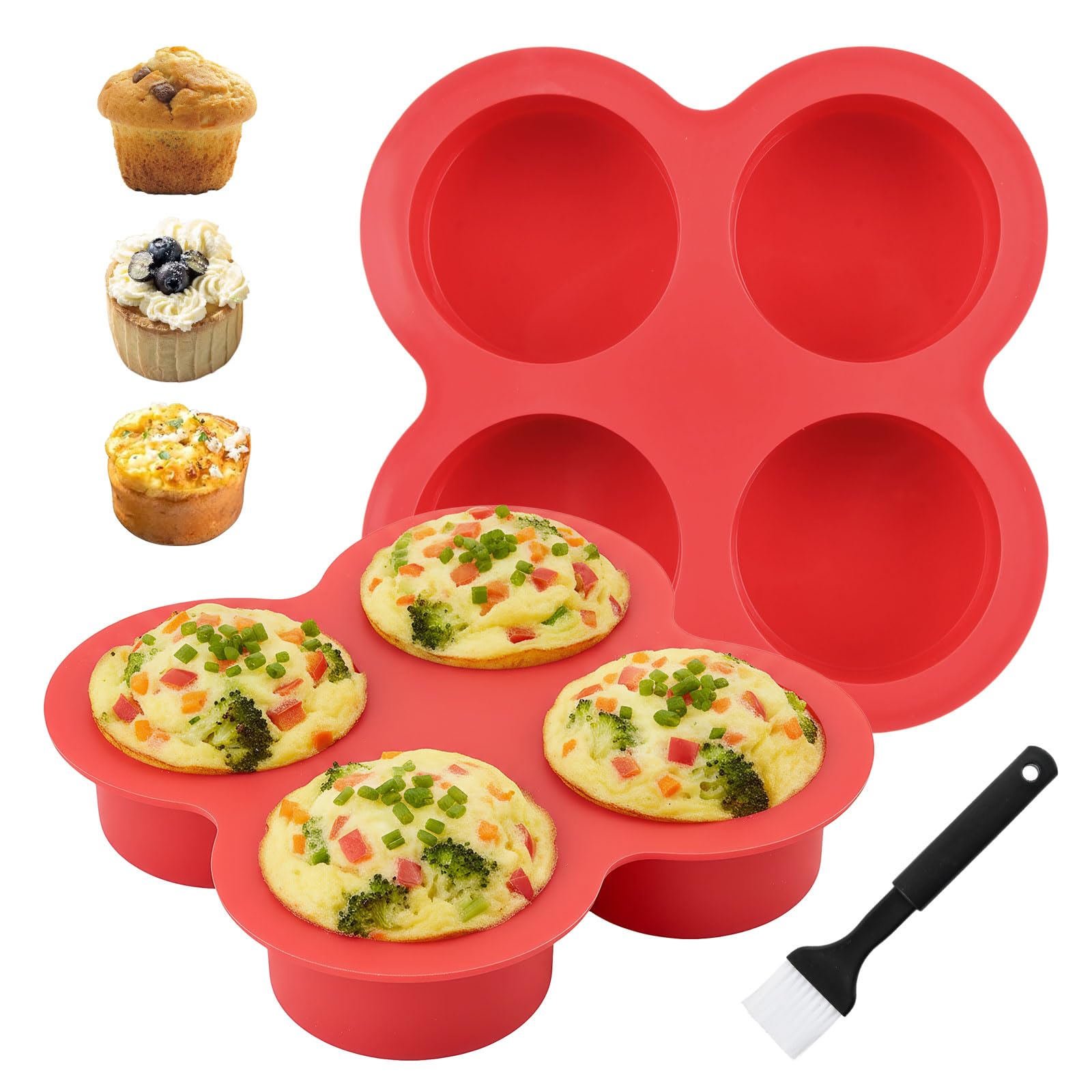 Syncharm Silikon Muffinform Set für Airfryer & Ofen - 2 Stück Mini Muffins Backform mit 4 Mulden & Backpinsel - BPA-Frei, Antihaft Muffinblech, Spülmaschinenfest (Rot)
