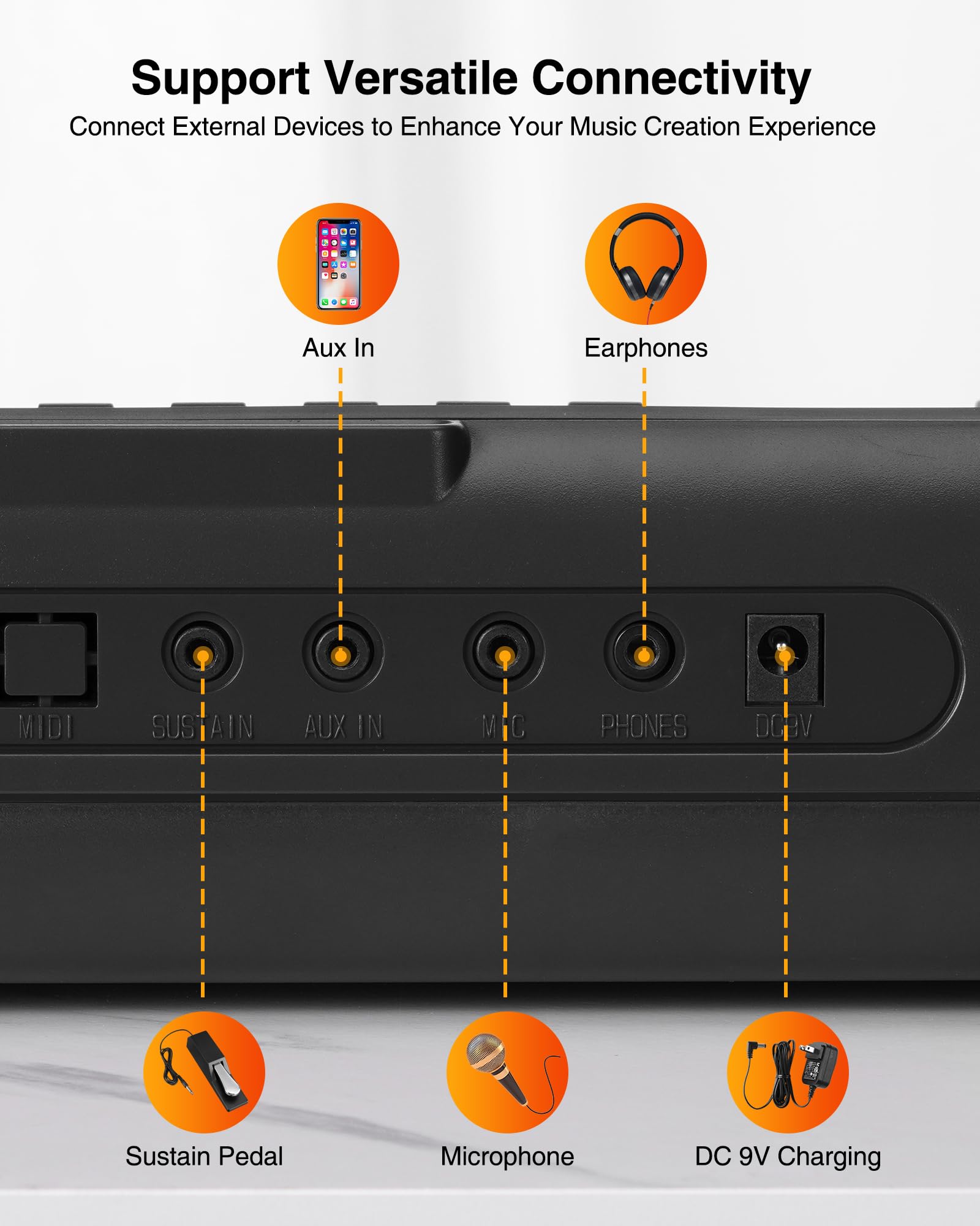 LEKATO Piano à clavier 61 touches, clavier électronique pour débutants avec touches éclairées et écran LED, deux haut-parleurs intégrés, modes d'apprentissage, pupitre, noir