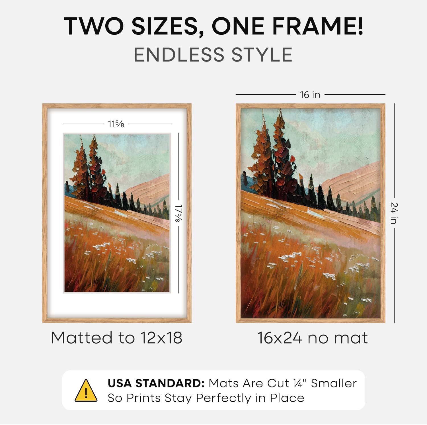 Homeforia 16x24 Natural Oak Picture Frame, High-End Wood, 12x18 Mat, Glass