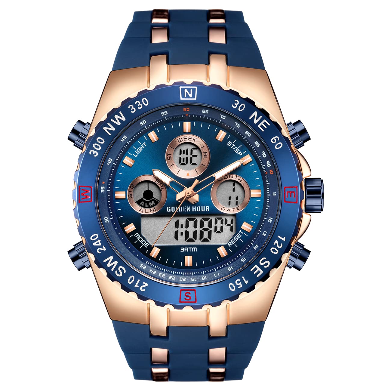Montres de Sport pour Homme étanche, chronomètre, Date, Alarme, Lumineux, numérique, analogique, Militaire, avec Bracelet en Caoutchouc
