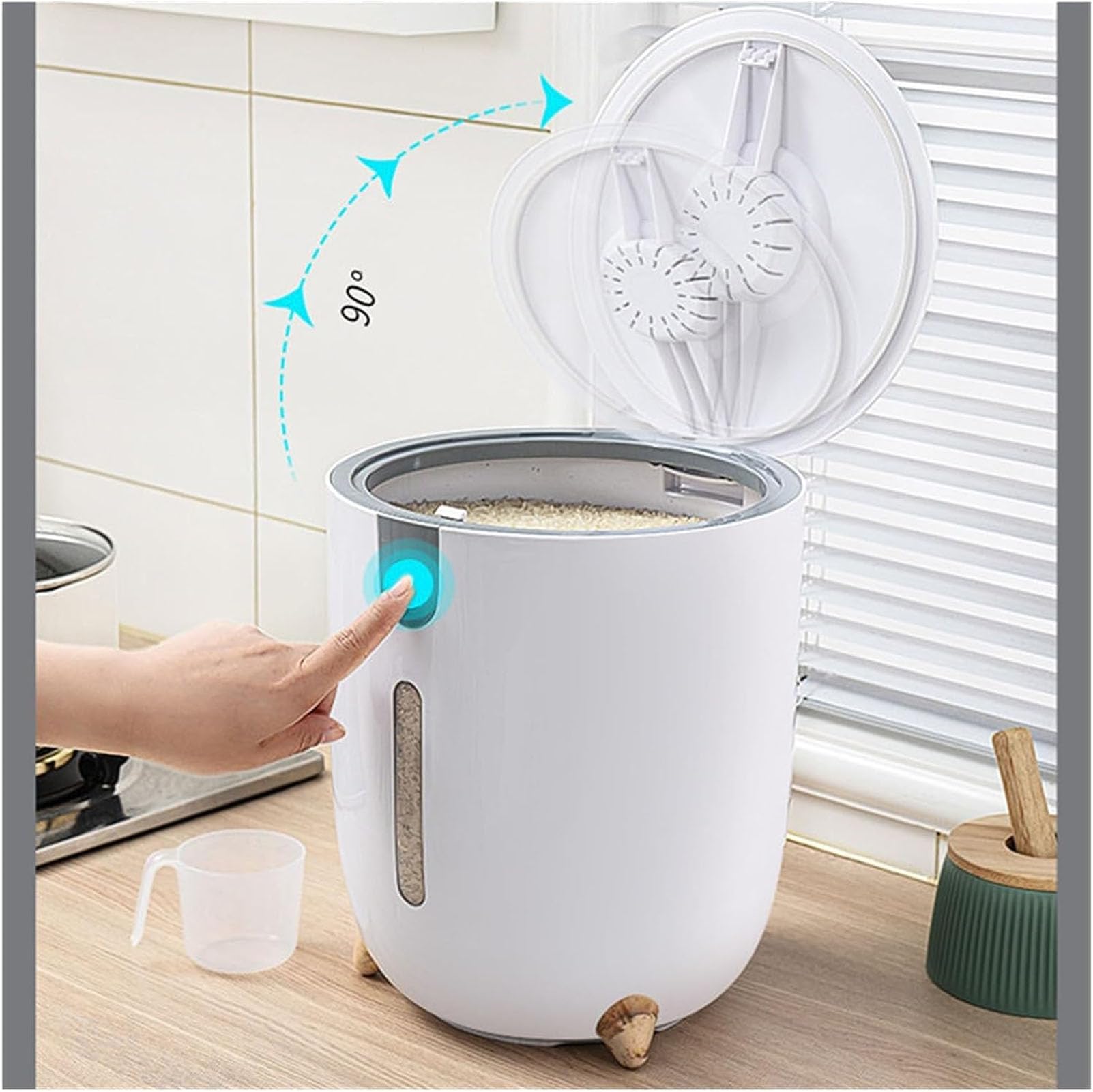 PIKETU Scatola di immagazzinaggio di cereali sigillata, repellente per insetti con secchio di riso da cucina, scatola di conservazione per alimenti domestici,Grigio,24.5 * 29cm