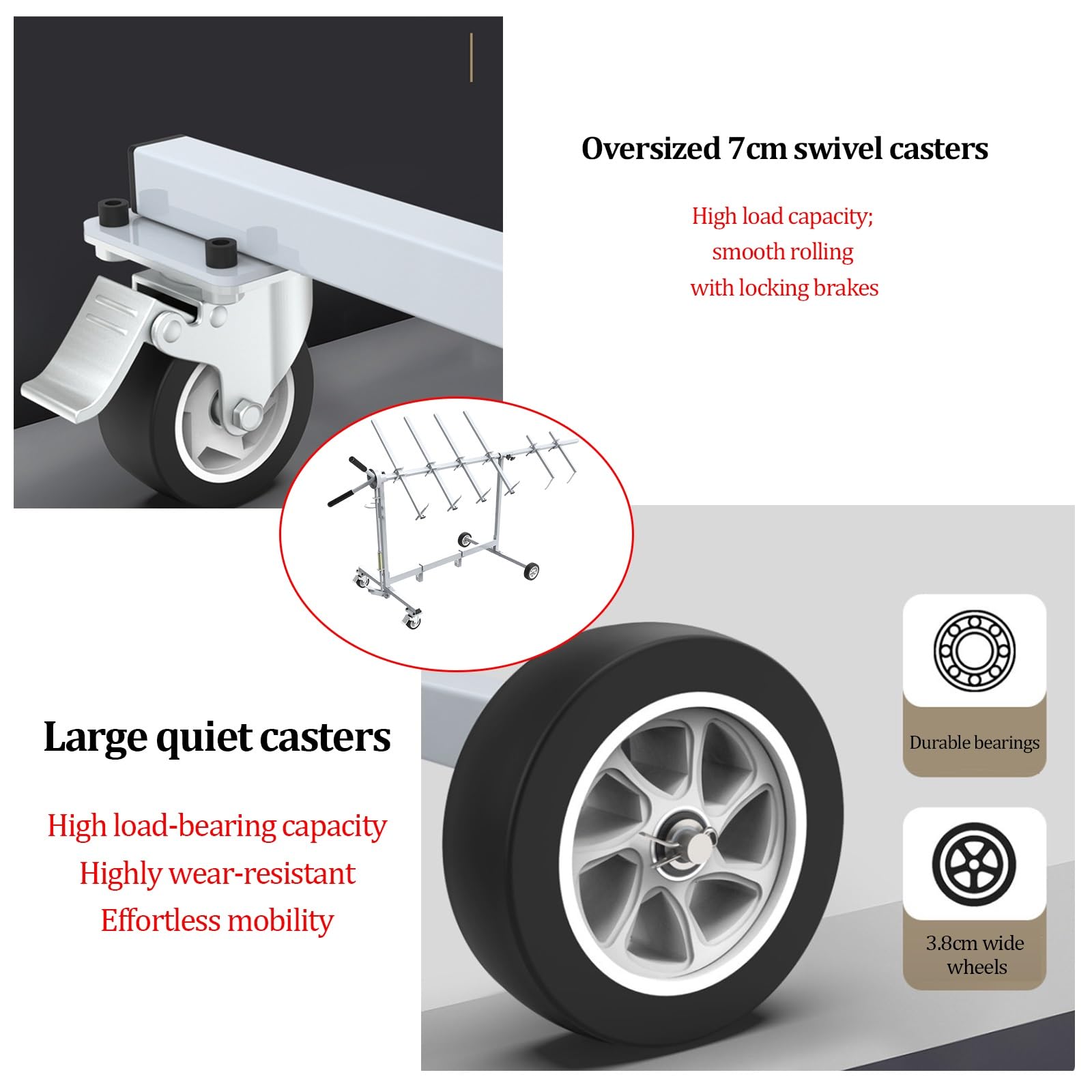 Lackierständer, Universal-Lackierständer mit Trockenfunktion | Verstellbarer Auto-Stoßstangenständer mit 4 Rollen und 6 Haken, multifunktionaler Lackierständer