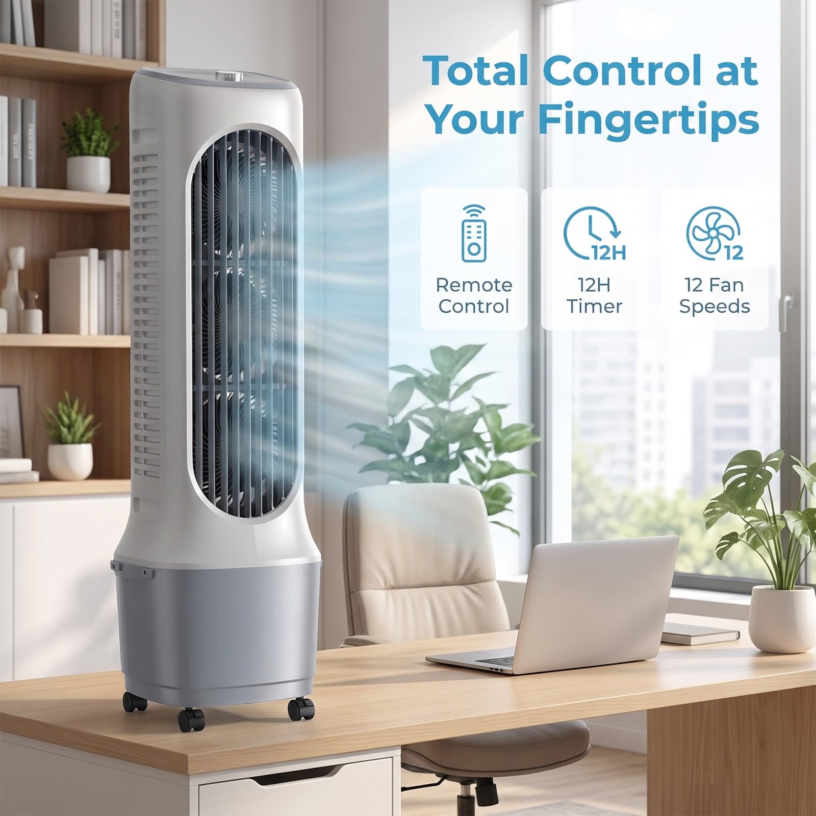 Condizionatore Portatile senza tubo 14L, Raffrescatore d'Aria | Portable Air Conditioning, 12 Velocità, Timer 1-12h, Telecomando, Oscillazione 120°, for Camper Casa Ufficio