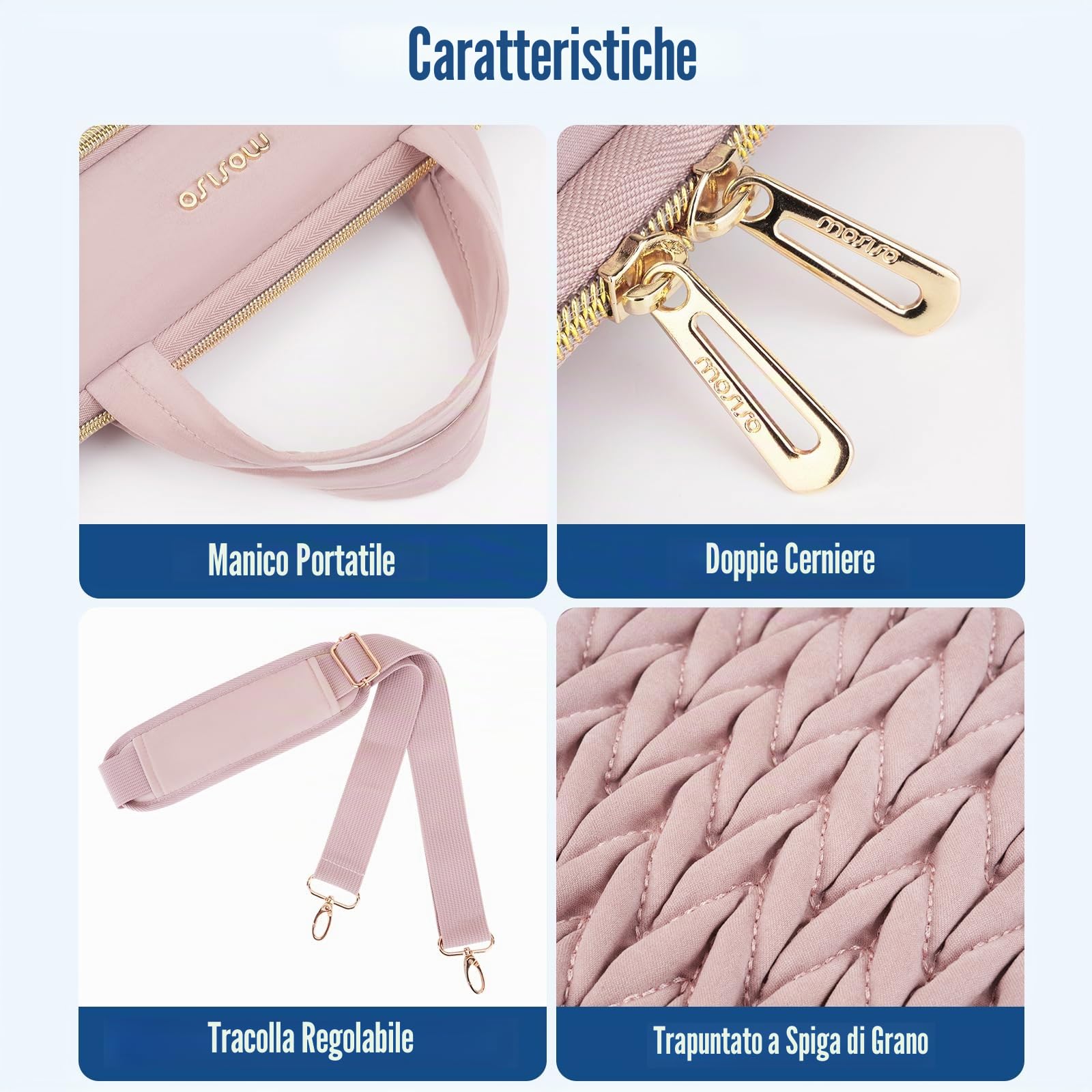 MOSISO 15.6 pollici Borsa Tracolla Laptop, 15-16 pollici Borse Computer Compatibili con MacBook Pro 16 M4 M3 M2 M1,HP Dell Acer Lenovo ASUS Notebook, Borsa Tracolla Trapuntata con Manico e Tasca, Rosa