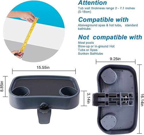 Miniatura 6 de Bandeja de mesa para bañera de hidromasaje con soporte para bebidas soporte ajustable para taza de spa con drenaje organizador de bebidas