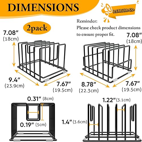 Miniatura 3 de Paquete de 2 organizadores de tablas de cortar y soporte para tapa de olla, estante organizador de gabinete de cocina con 7 y 5 compartimentos,