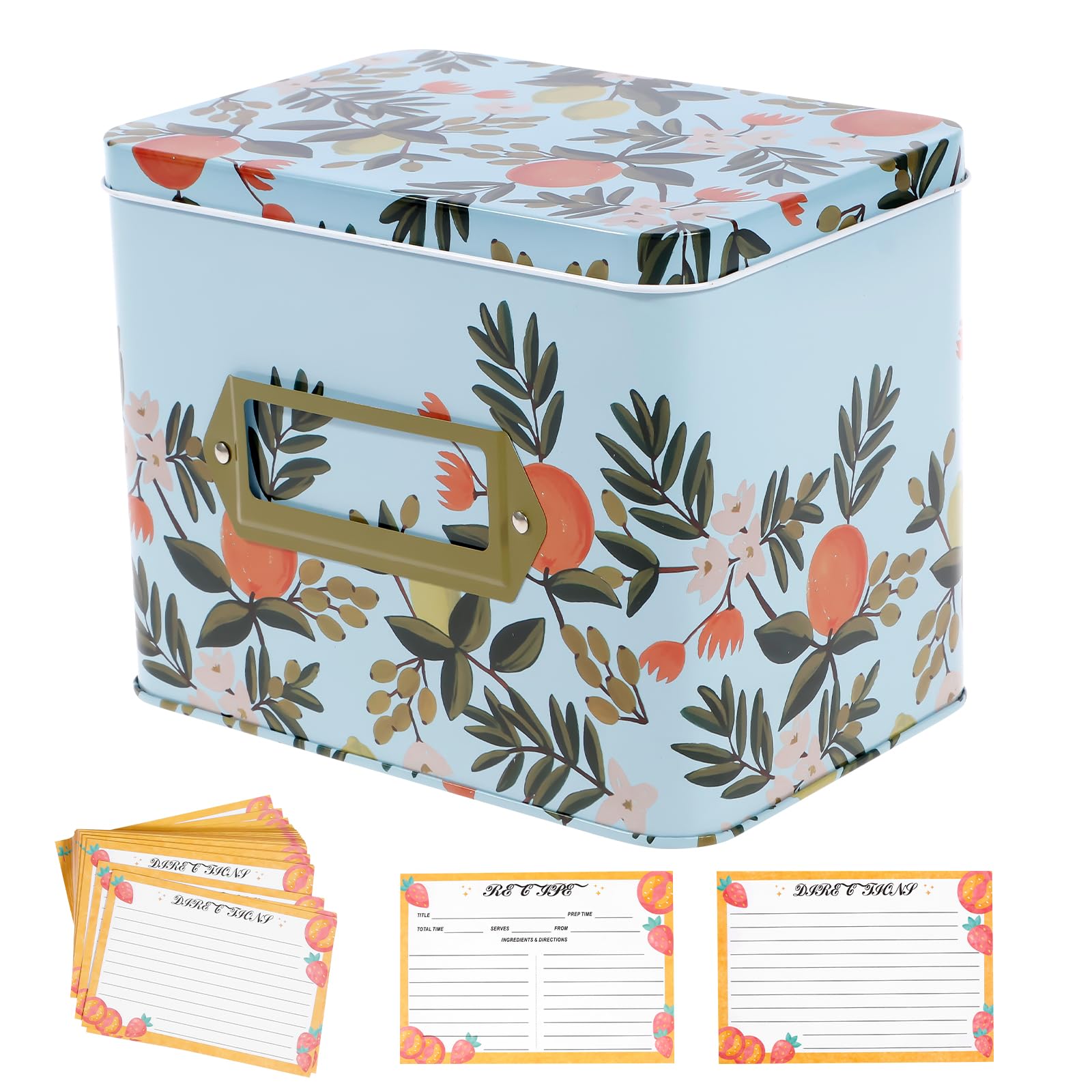 MENIBBLER Metal Recipe Box Holder with 100 Cards, Indexs Card Holders, Countertop Recipe Holder Organizer, Decorative Storage Box for Home Kitchen Office