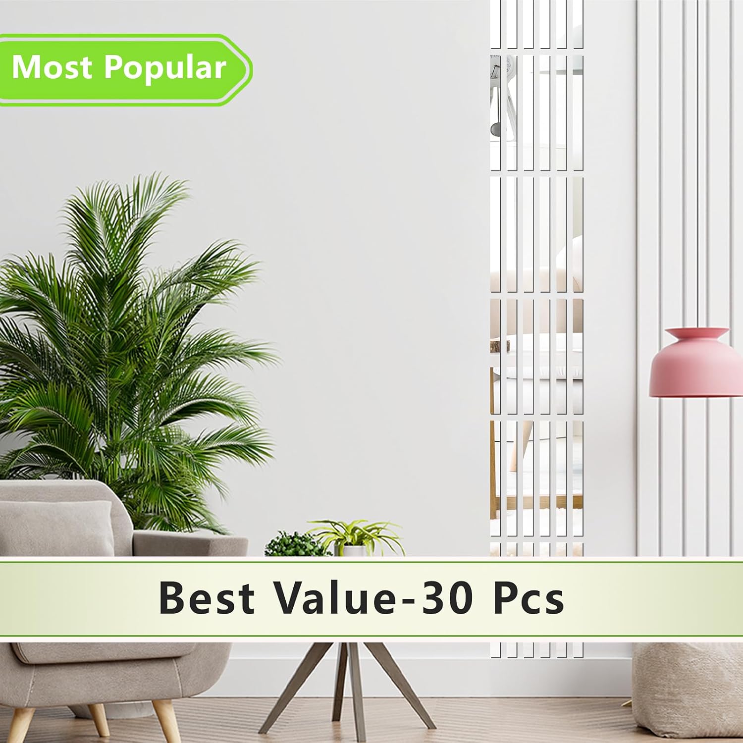 Acrylic Mirror Wall Decor, Peel and Stick Mirror Strips, Vertical Mirror Tiles for Entryway, Bedroom & Bathroom, Shatterproof Wall Decor for Small Spaces, Gold Silver Black (40, Silver)