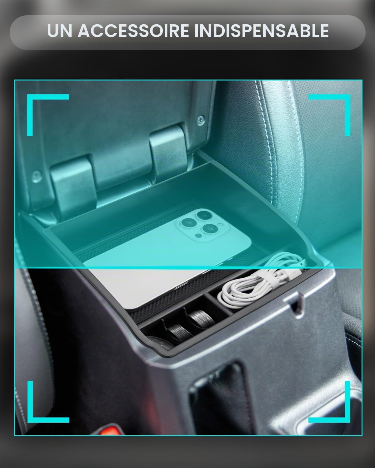 CDEFG Compatible avec Toyota Hilux 2016-2023 2024 Console centrale Boîte de rangement Hilux Boîte de rangement pour console centrale de voiture Plateau Accessoires Hilux (noir)