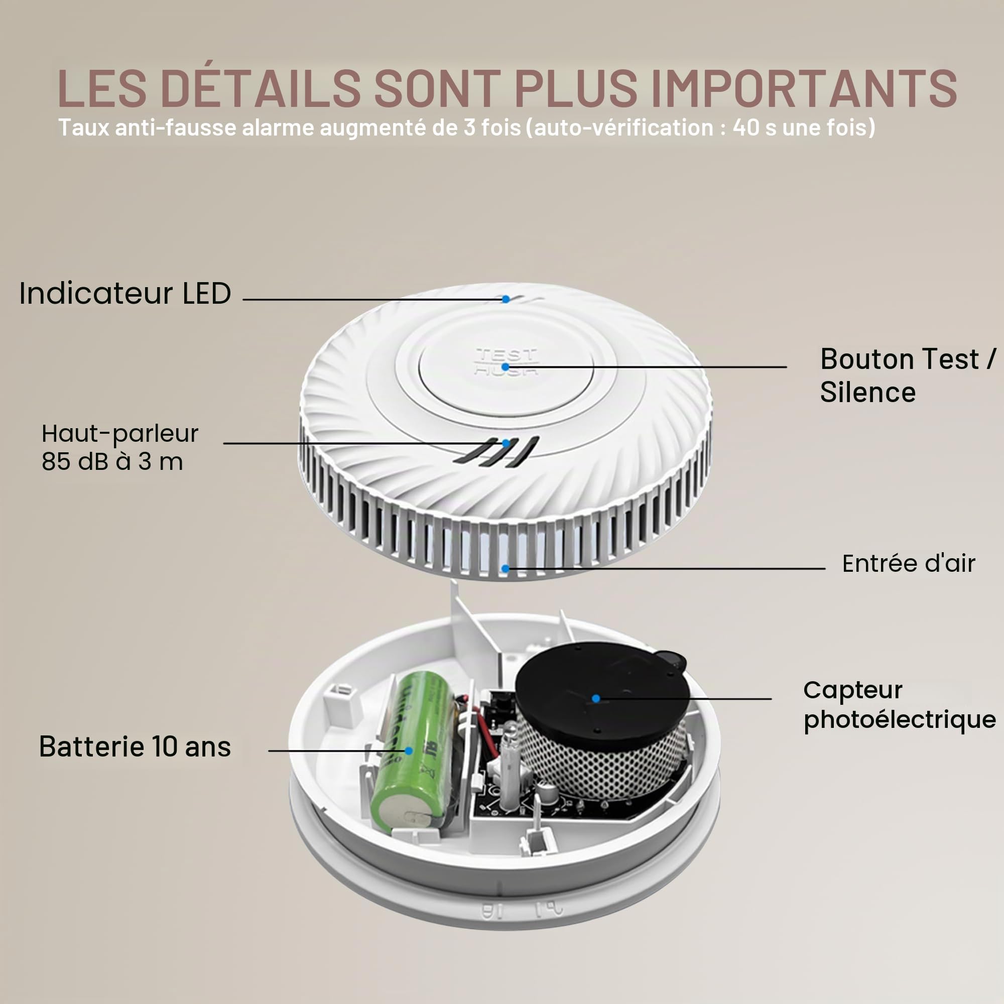 Détecteur de fumée Intelligent, Alarme Incendie, Alarme de fumée avec capteur photoélectrique avancé, Surveillance à Distance Via app avec Batterie de 10 Ans de durée de Vie, Alarme de 85 DB. 4PCS