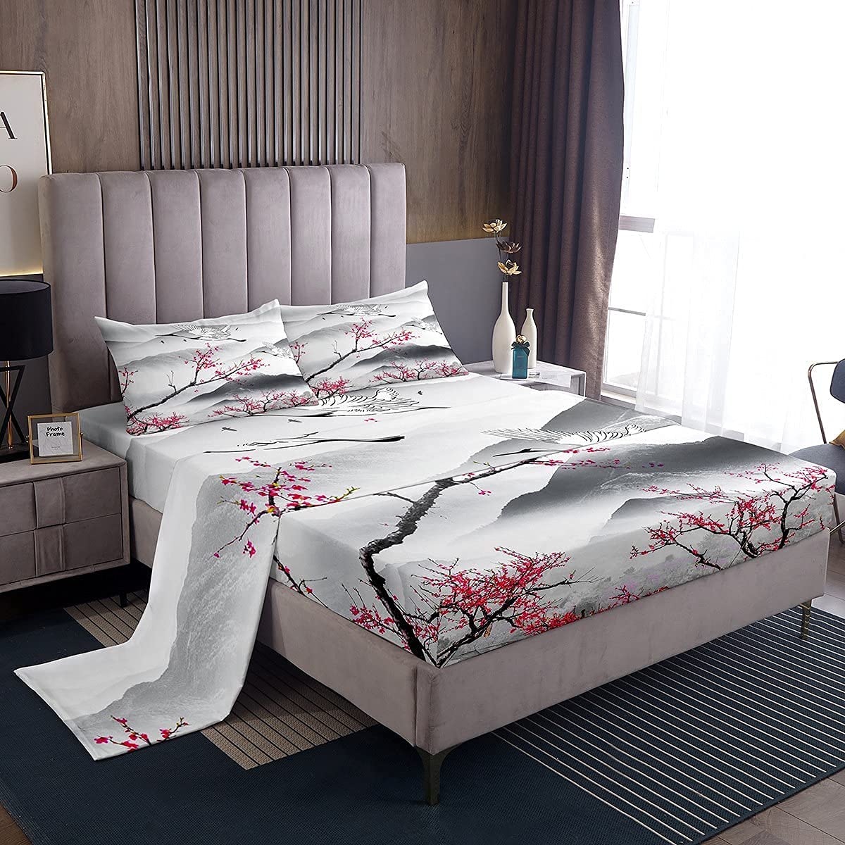 Sábanas grulla Hokusai King de estilo japonés para decorar habitaciones juveniles y modernas