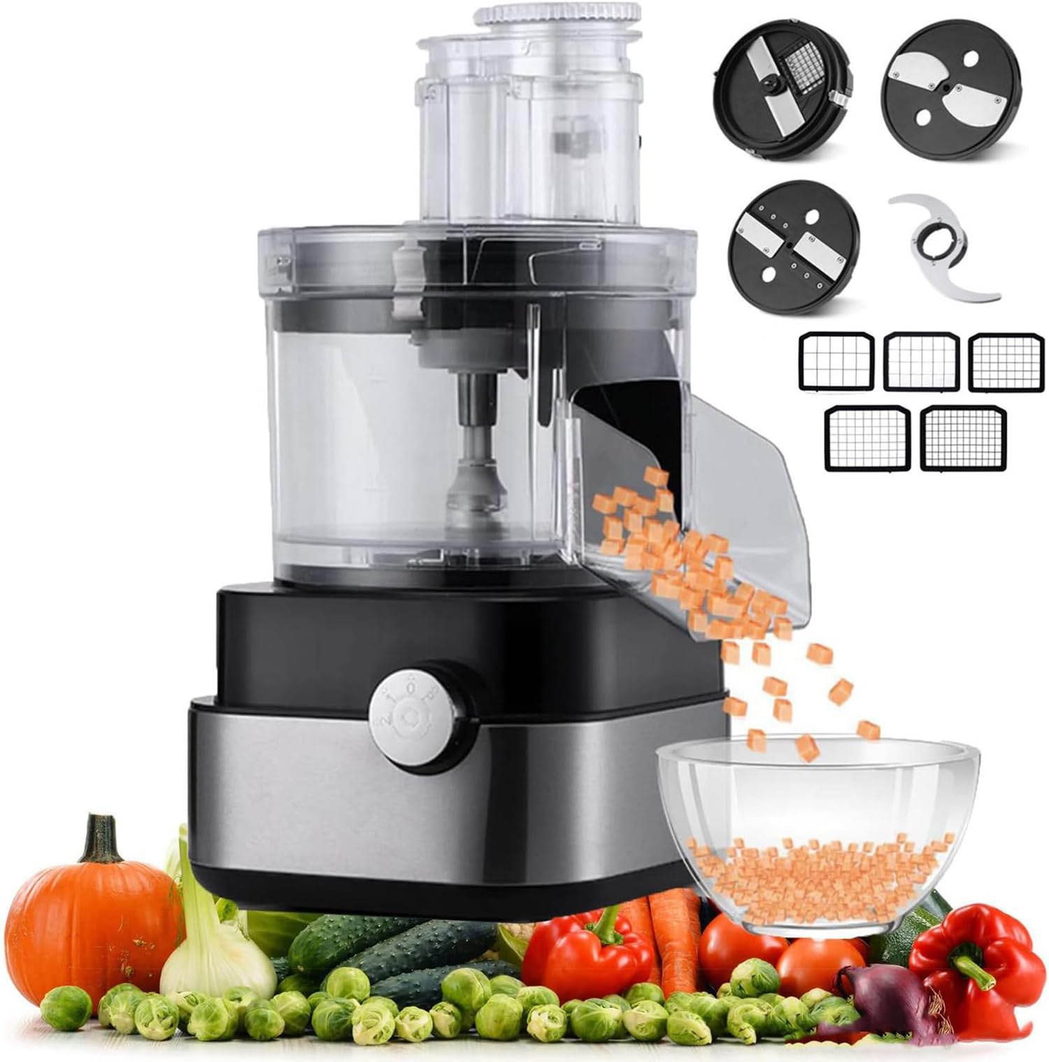 DEONG 5 in 1 Electric Vegetable Dicer with Ground Meat/Diced/Shredded/Sliced, 600W Fruit and Vegetable Chopper Dicing Machine Carrot/Potato/Onion Chopper for Home/Commercial