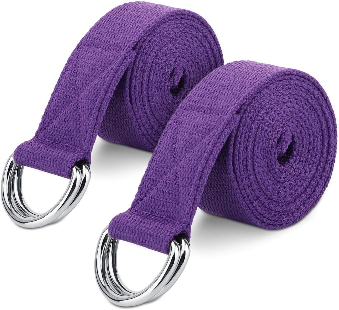 MoKo Yoga Strap Belt [2 Pack], Stretching Exercise Fitness Bands 6ft, Made with Durable Cotton Soft with Metal D-Ring Buckle, Best for Holding Poses, Physical Therapy, Pilates, Increase Flexibility