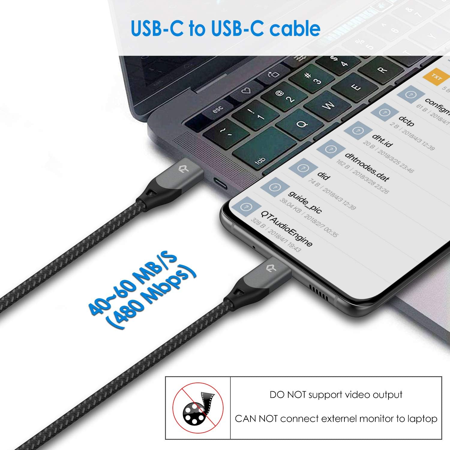 Rankie USB C to USB C 100W Cable, USB Type C Fast Charging Cable, Gray, 6 Feet