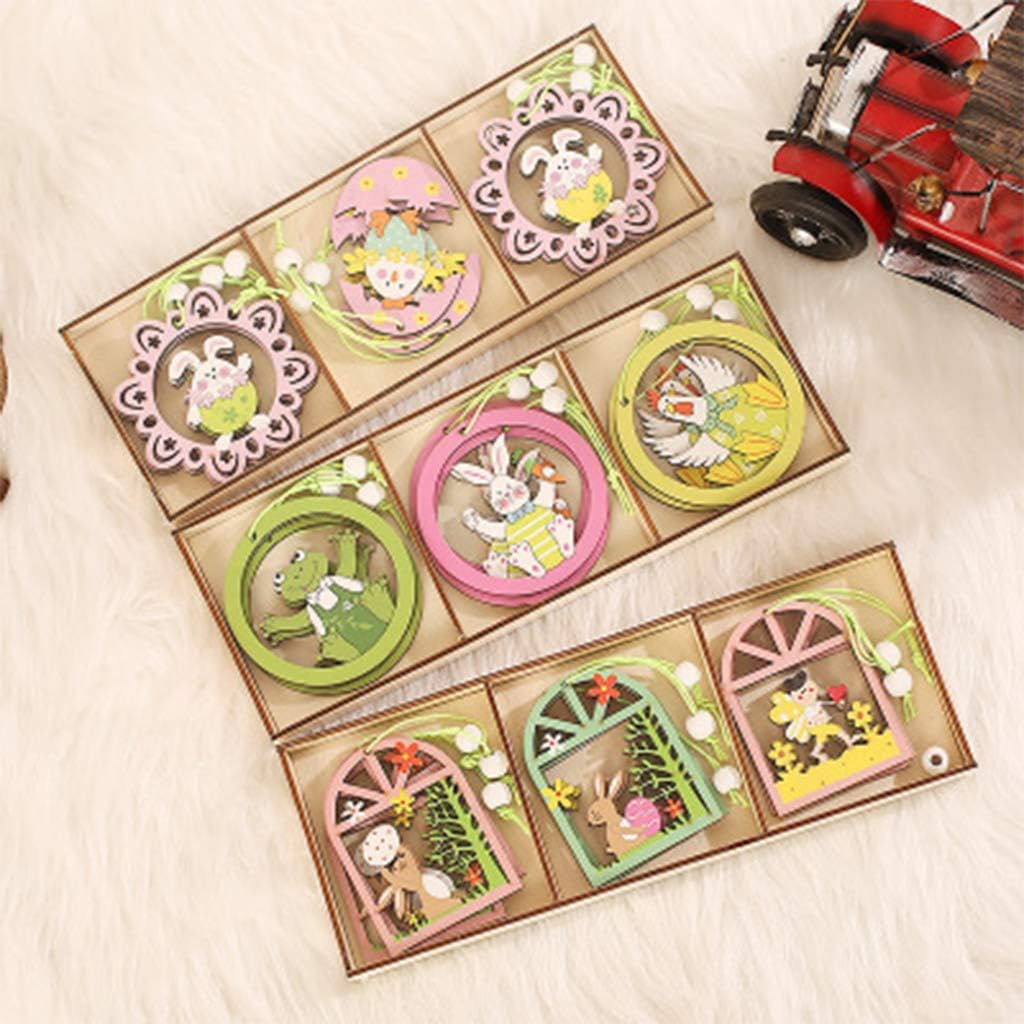 Happy Easter Decoration Wooden Eggs Pendant Hanging Ornament Home Door Wall Decor Kids Gift