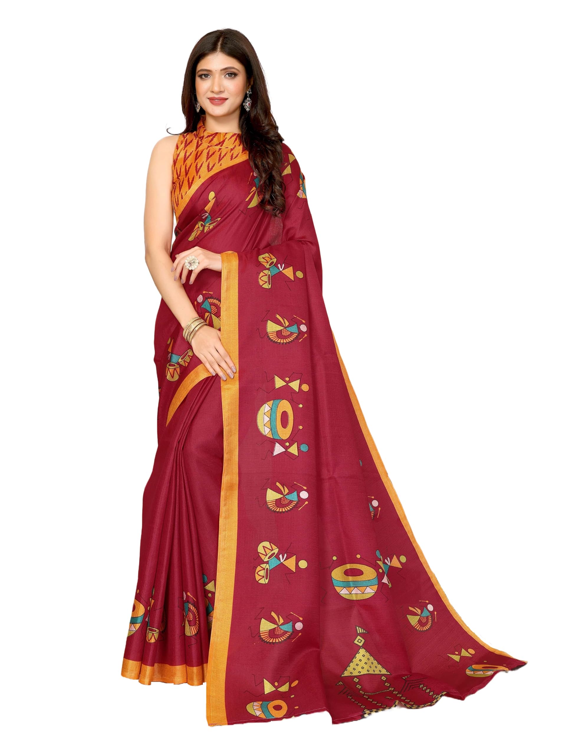 yashika Women's Woven Elegant Printed Art Silk Saree with Matching Blouse Material-Perfect for Festive Special Occasions, Exquisite Design and Vibrant Colors-picture-3