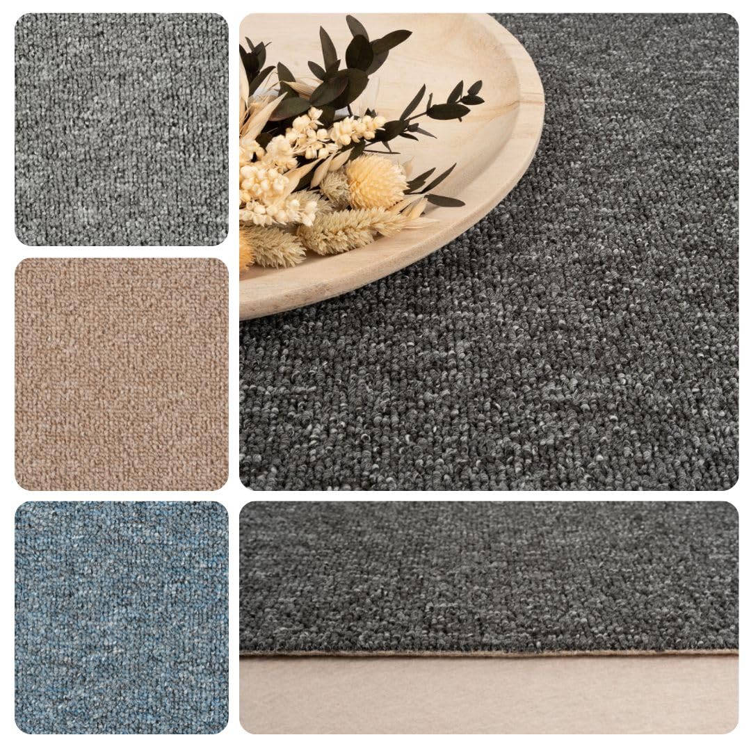 Teppichboden Meterware Auslegware Schlinge gemustert | 4m 5m breit, dunkel-grau anthrazit, 400x400cm