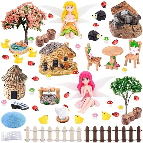 52 Pcs Fairy Garden Accessories Kit, Miniature Resin Figurines &