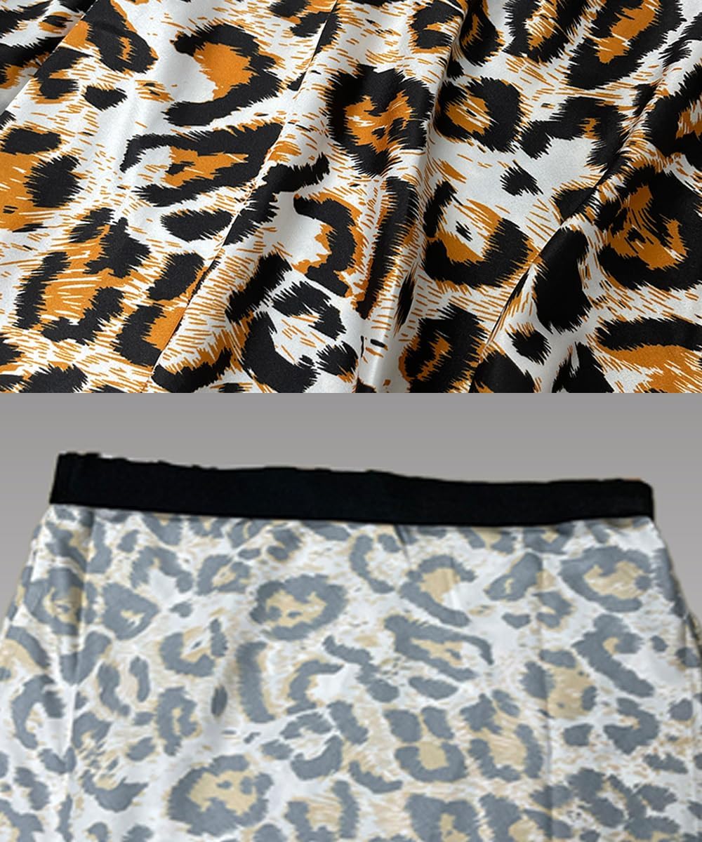 Maxi Skirts for Women Floral Leopard Skirt Midi Length High Waist Silk Satin Casual Ladies Skirts for Beach Party - Image 6