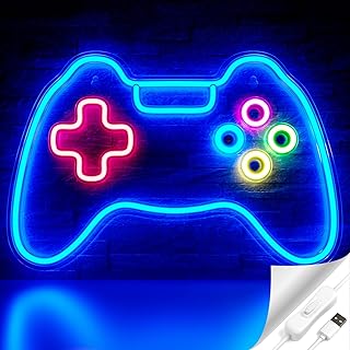 Cisteen Game Neon Sign, Gamepad Shape LED Neon Light Signs with Acrylic Board, USB Powered Game Room Decoration Wall Light, Gamer Gifts Neon Lights for Boys Teen Gaming Zone Party,Bedroom,Man Caves
