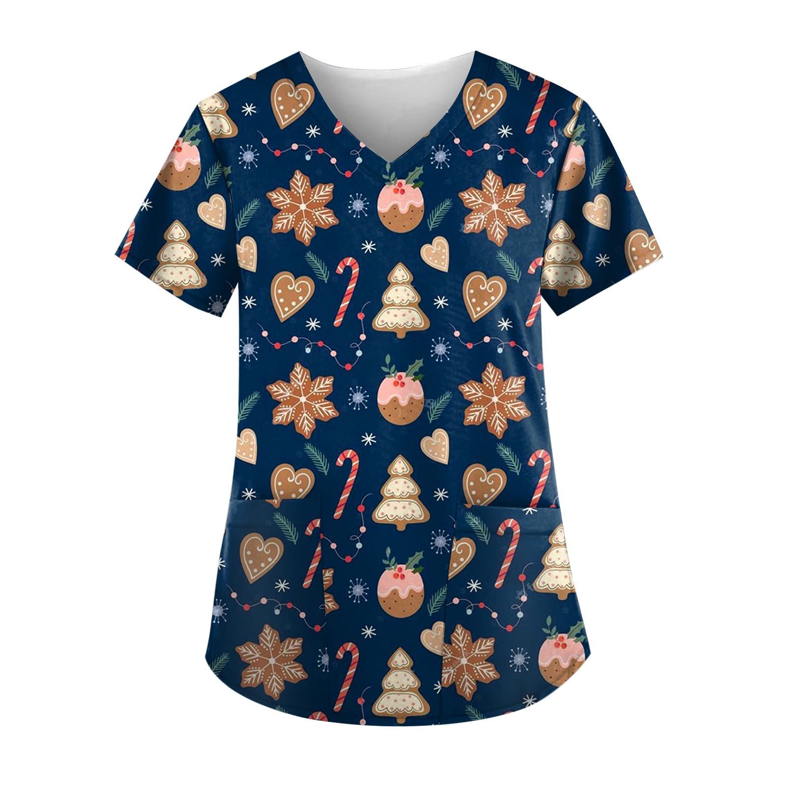 Christmas Scrubs Tops for Women Short Sleeve V Neck Medical Scrubs Cartoon  Breathable Beauty Uniform Plus Size Work Slim Fit Blouse Holiday Healthcare