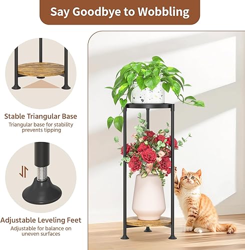 Miniatura 5 de LASZOLA Soporte para Plantas de Interior de 2 Niveles Negro para Maceteros de Flores Grandes y Altos de Servicio Pesado, Estante Vertical de Metal