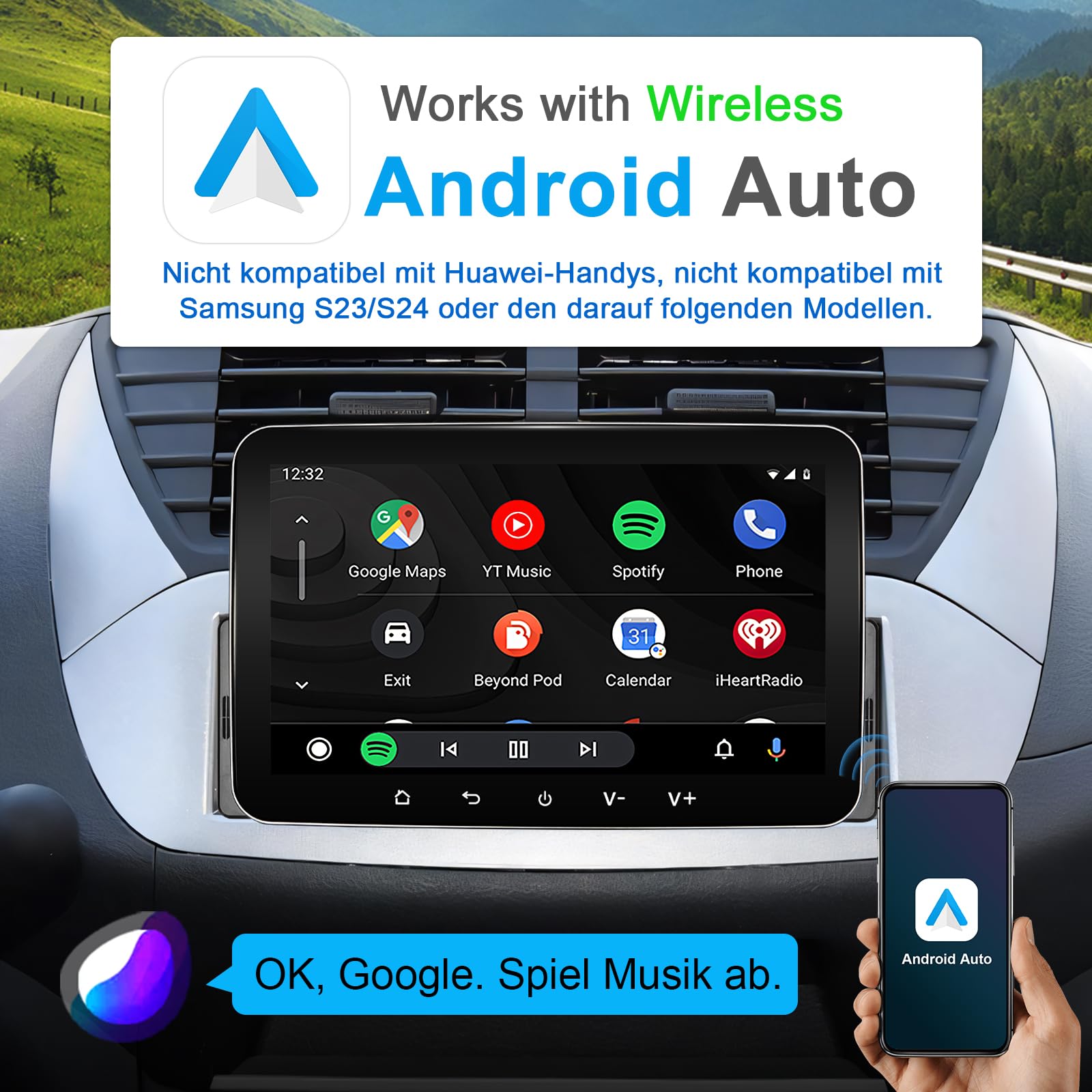 Android Autoradio 1din mit Navi 7 Zoll Bildschirm Wireless CarPlay & Android Auto Car Play Radio Touch Display mit Bluetooth FM WiFi GPS SWC USB 2G+32G 1 din